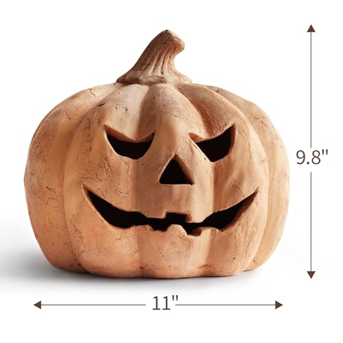 Medium Handmade Terracotta Jack-O'-Lantern Pumpkin Halloween Decor - 11"