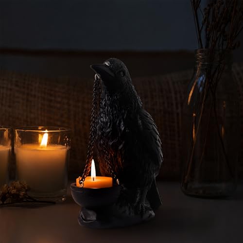 Gothic Crow Candle Holder Tealight Hanger Raven Decor Black Hanging Candleholder