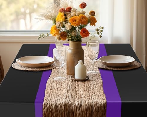 Disposable Plastic Table Cloth - 54 x 108 Inches, Black & Purple, Pack of 6