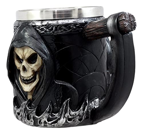 Grim Reaper Coffee Mug with Scythe Handle, 14oz Skeleton Skull Beer Stein