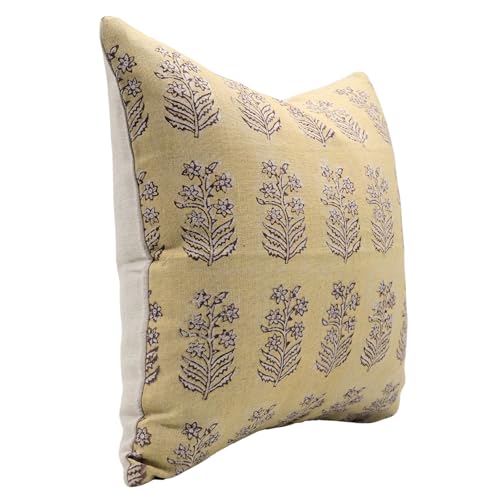 14x14 Linen Throw Pillow Cover - Mustard & Red Square Cushion for Sofa Bed