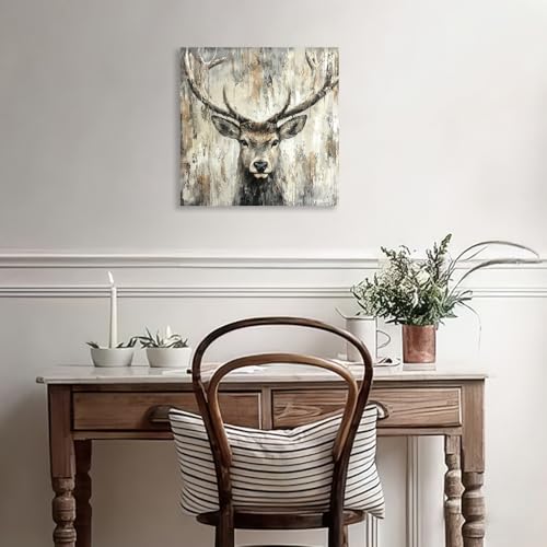 Deer Wall Art Canvas - Woodland Animal Poster for Country Bedroom & Kitchen 24x24 - Deer