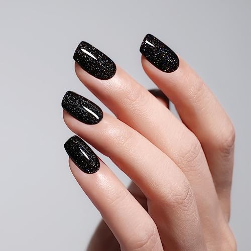 Ozzeal Glitter Gel Nail Polish - Black Iridescent Glitter, 0.5 Fl Oz Summer Sparkle