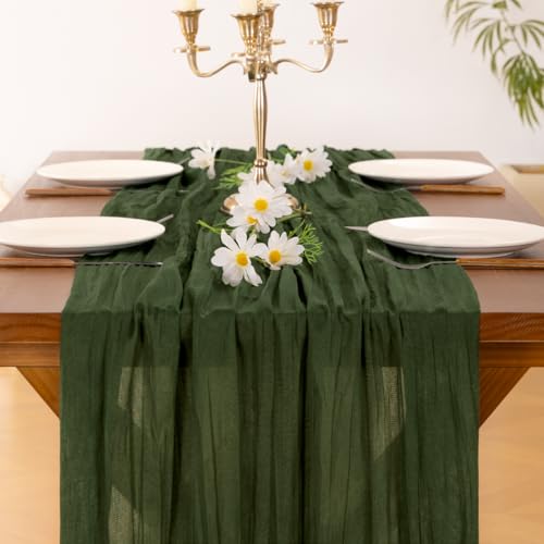 Olive Green Cheesecloth Table Runner 10ft x 6pcs Fall Boho Wedding Decor