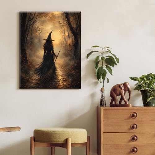 Halloween Witch Canvas Wall Art - Dark Forest Witch Wall Decor - Variation of THIS listing