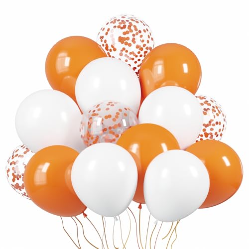 Orange White Latex Balloons 60 Pack 12 Inch with Confetti & Ribbon - Variation: Orange White