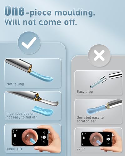 Deep Blue Ear Wax Removal Kit with Camera and Light - 1080P, Includes 6 Soft Spoons