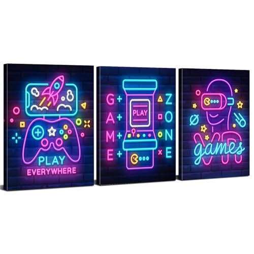 Cyberpunk Gaming Wall Art Abstract Neon Game Decor for Teen Boys Room