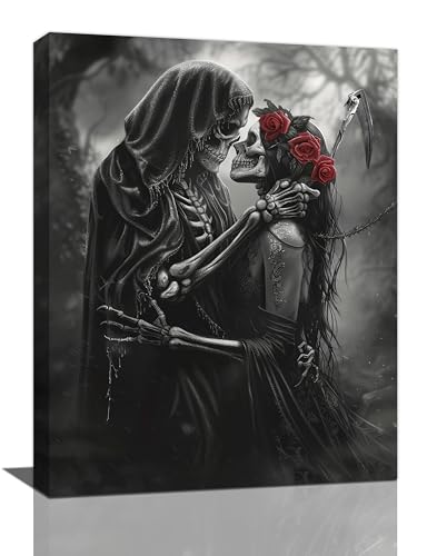 16 x 12 Inch Gothic Skull Wall Art Canvas Decoration for Living Room Bedroom Home Office - Skeleton Artwork