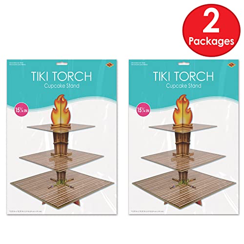 Tiki Torch Cupcake Stands - 2 Pack Tropical Luau Dessert Display, 3-Tier