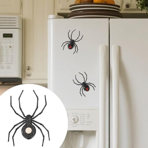 Black Widow Spider Fridge Magnets - 2pcs Realistic Halloween Decor