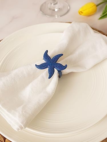 Blue Coastal Sea Creatures Napkin Ring Set of 6 - Beach & Summer Table Decor