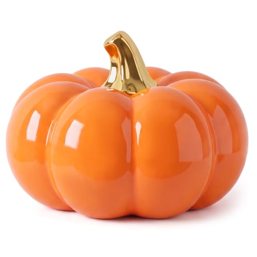 7-Inch Orange & Yellow Realistic Ceramic Pumpkins Halloween Decor - Variation B