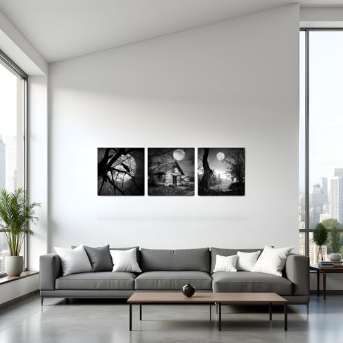 Nachic Wall Spooky Forest Canvas Wall Art - Black Halloween Gothic Decor - 3 Pieces