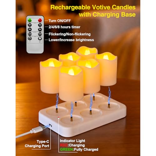 Rechargeable Flameless Votive Candles with Remote & Timer Set of 6 - Home Decor