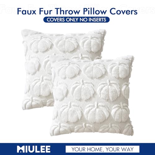 16x16 Fall Pumpkin Pillow Covers Set of 2 - White Decor for Couch & Outdoor