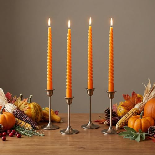 Orange Spiral Taper Candles - 10 Inch Unscented Dripless Twisted Candlesticks for Fall Halloween & Holiday Decor - 6 Pack