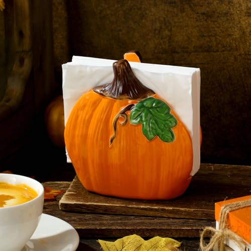 Pumpkin Napkin Holders - Ceramic Fall Table Decor, Set of 2 - Orange