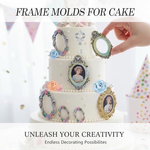 Baroque Picture Frame Silicone Mold Set - 4 Pack Rose & Key Design for Cake Decorating