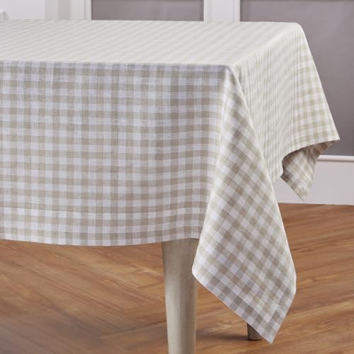 Natural Linen Tablecloth 60 x 120 Inches Gingham Check - Handcrafted