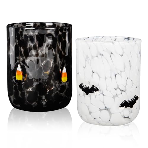 Halloween Glass Cups Set - 16 oz Bat & Candy Corn Design, 2-Pack