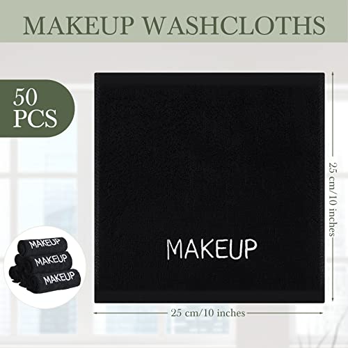Black Cotton Makeup Towels Washcloths Bulk 50 Pcs 10 x 10 Inch - Soft & Absorbent