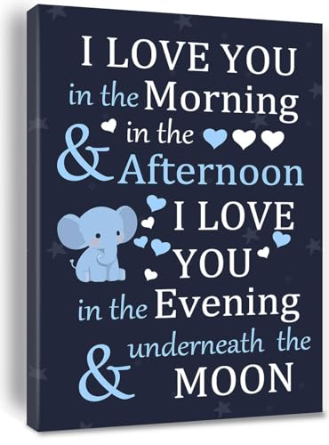 Baby Elephant Nursery Wall Art - Framed Canvas Painting 8x12 Inches - Elephant Bedroom Decor - Variation of 12"L x 8"W Elephant Wall Decor
