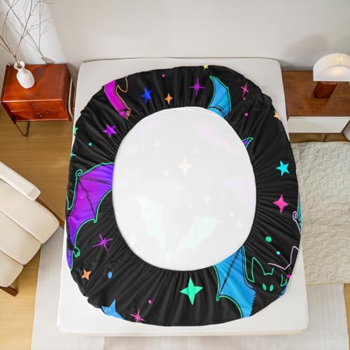 Halloween Bat Bedding Set King Size - Glitter Stars Galaxy Bed Sheets for Kids & Teens - Multi 10