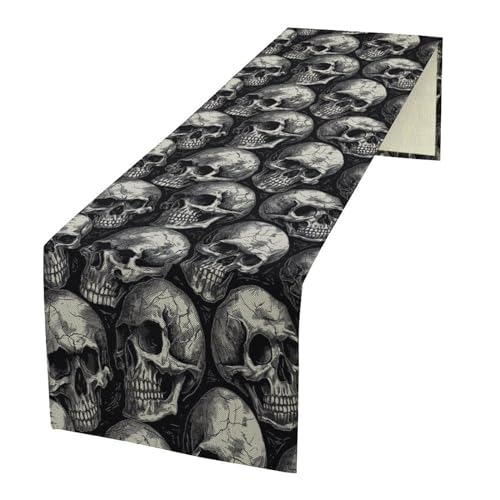 Gothic Table Runner Dark Skull Pattern 13x36 Inches - Farmhouse Wedding Decor - Variation of Gothic-3