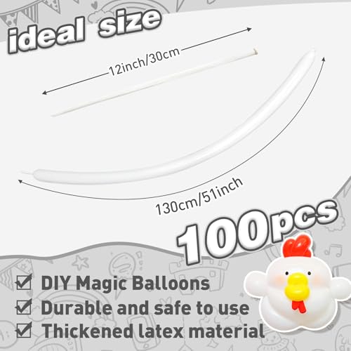 White Long Balloons 100pcs for Animal Shapes Wedding Birthday Decorations