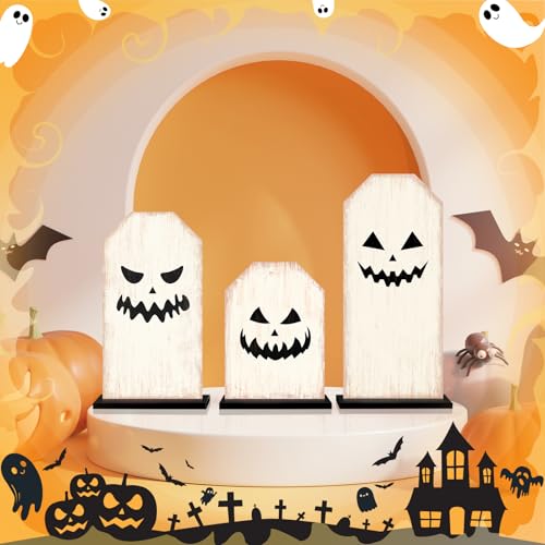 Britimes Ghost Tray Decor Sign 3 Pack White Halloween Wooden Centerpieces