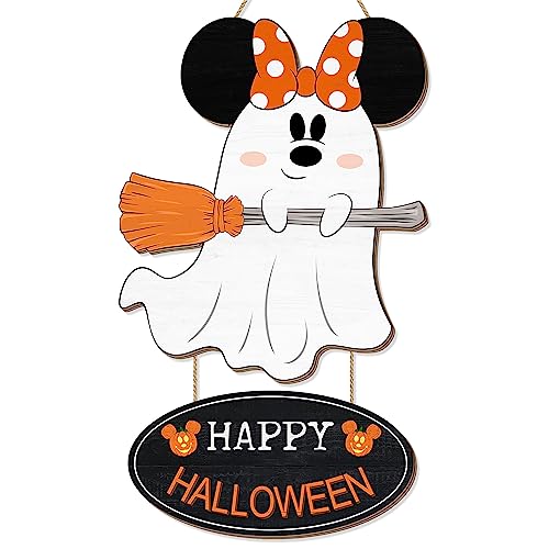Halloween Ghost Mouse Wooden Hanging Sign for Front Door - Large Spooky Decor