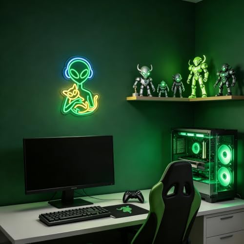 Alien Cat Neon Sign - Dimmable USB Wall Light for Bedroom Gaming Room Decor