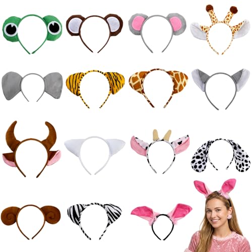 Animal Ears Headbands Set - Plush Jungle Theme Party Accessories