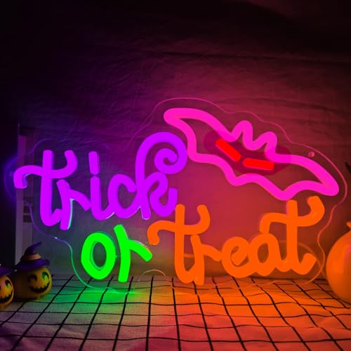 Halloween Neon Sign Dimmable Trick or Treat Bat Candy Wall Decor LED Light