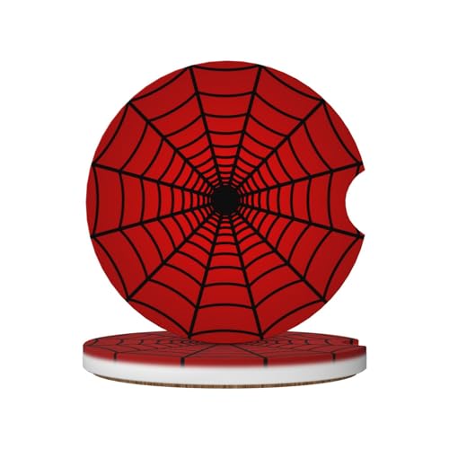 Red Spider Web Car Coasters Set - 2 Pack 2.56 Inch Absorbent Ceramic