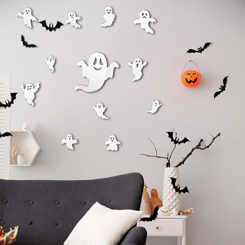 Halloween Ghost Wall Decals - 24 Reusable 3D Spooky Stickers for Home & Party Decor