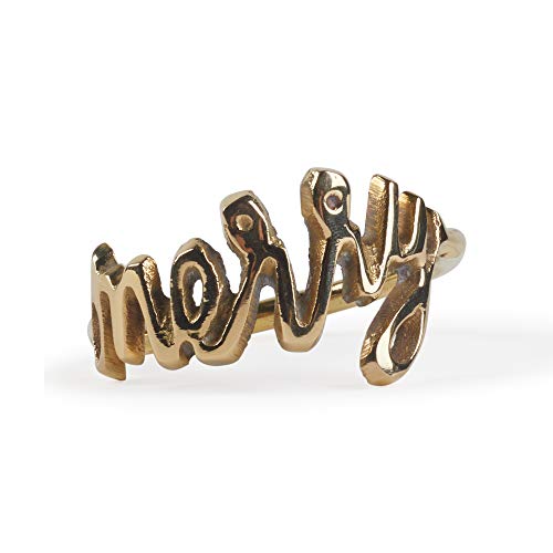 Merry Gold Christmas Thanksgiving Napkin Ring Set - 6 Piece, 1.9" Diameter
