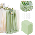 Sage Green Chiffon Table Runner 15 Pieces 27x120 Inches for Wedding Party Decor - QueenDream