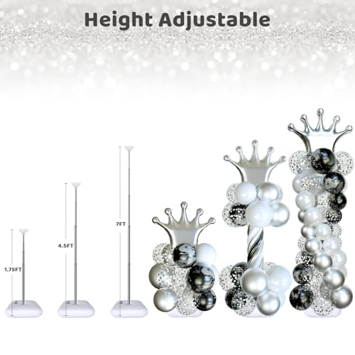 Silver Balloon Arch Stand Set of 4, Adjustable 7ft Metal Balloon Column for Party Decorations
