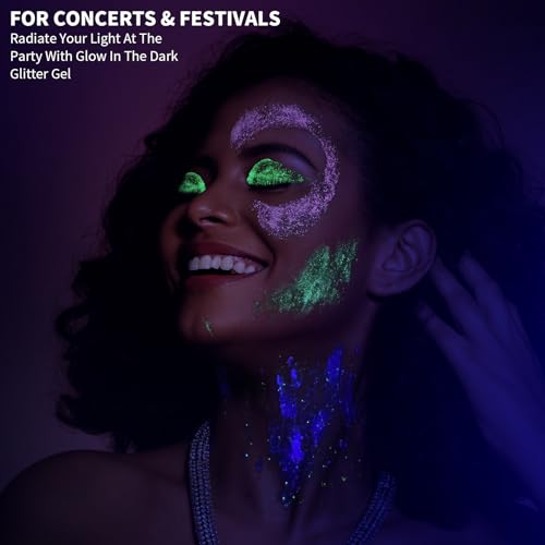 Multicolor Glow in The Dark Glitter Gel for Face & Body - 3mm/1mm/0.2mm Variations