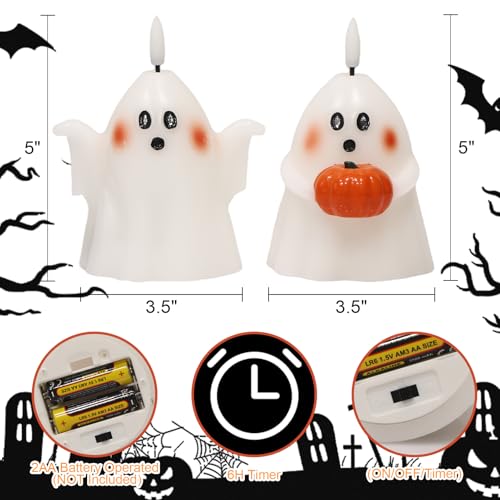A-2 Ghost Pumpkin Flameless Candles with Timer Hand-Painted Halloween Decor