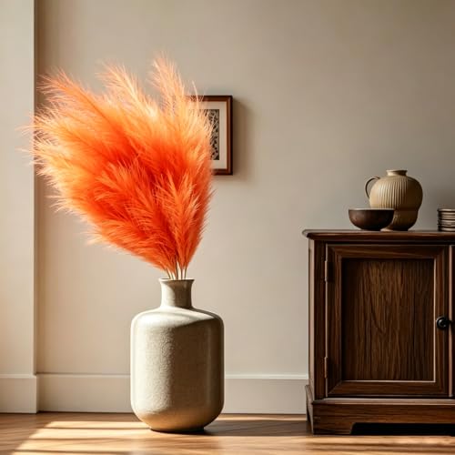 Orange Tall Faux Pampas Grass Decor - 8 Pieces, 45 Inch Halloween & Fall Arrangement