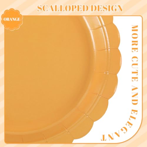 Orange Paper Plates 9 Inch - Fall Thanksgiving Dessert Plates, 30 Pack