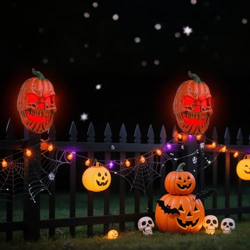 Halloween Pumpkin Porch Light Cover - Red Skeleton Design, 3D Fall Decor (1PC) - Blood Red Glow