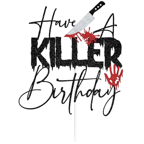 Halloween & Birthday Cake Topper with Glitter Skull Design - Killer Themed Party Decor