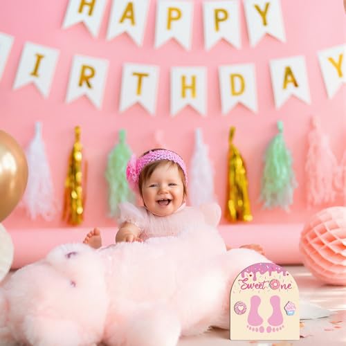 Baby First Birthday Doughnut Footprint Art Decoration - Sweet One Variation