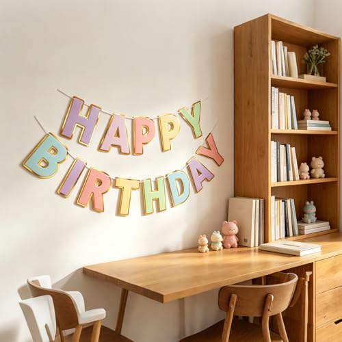 Macaron Happy Birthday Banner - Large Rainbow Alphabet Bunting, Pre-Strung