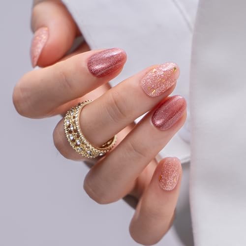 CurvLife Short Oval Shimmer Press On Nails - Ember Glow Variation