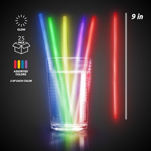 Glow Drinking Straws 25-Pack - 9 Inch Assorted Color Party Supplies